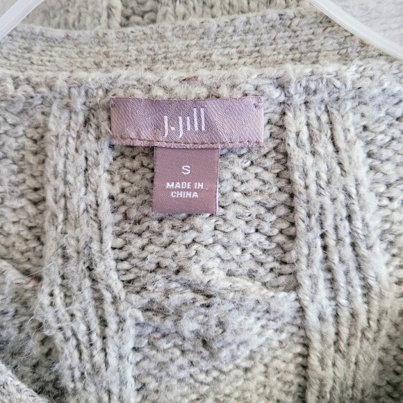 J.Jill Long Cardigan Womens Small Gray Marled Duster Cable Knit Pockets Roll Hem - Picture 8 of 9
